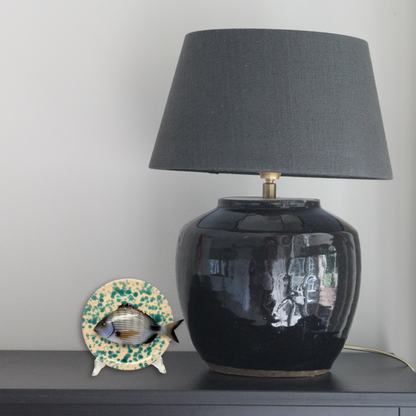 Sarago medio op créme met turquois verfspatten bordje, 16 cm rond