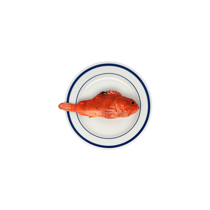 Scorfano op wit bord met dubbele blauwe rand, bord 15 cm