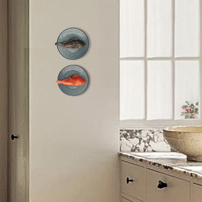 Scorfano Marrone op grijs/blauw krijtstreep bord, 14 cm