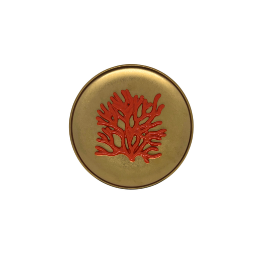 Koraal piccolo op antiek gouden bord, 16cm
