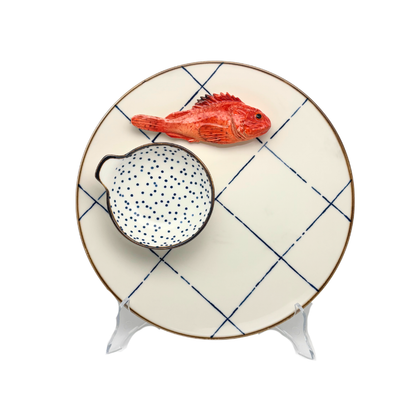 Scorfano Borrelbord met dipschaaltje - blauw-wit ruit 26cm