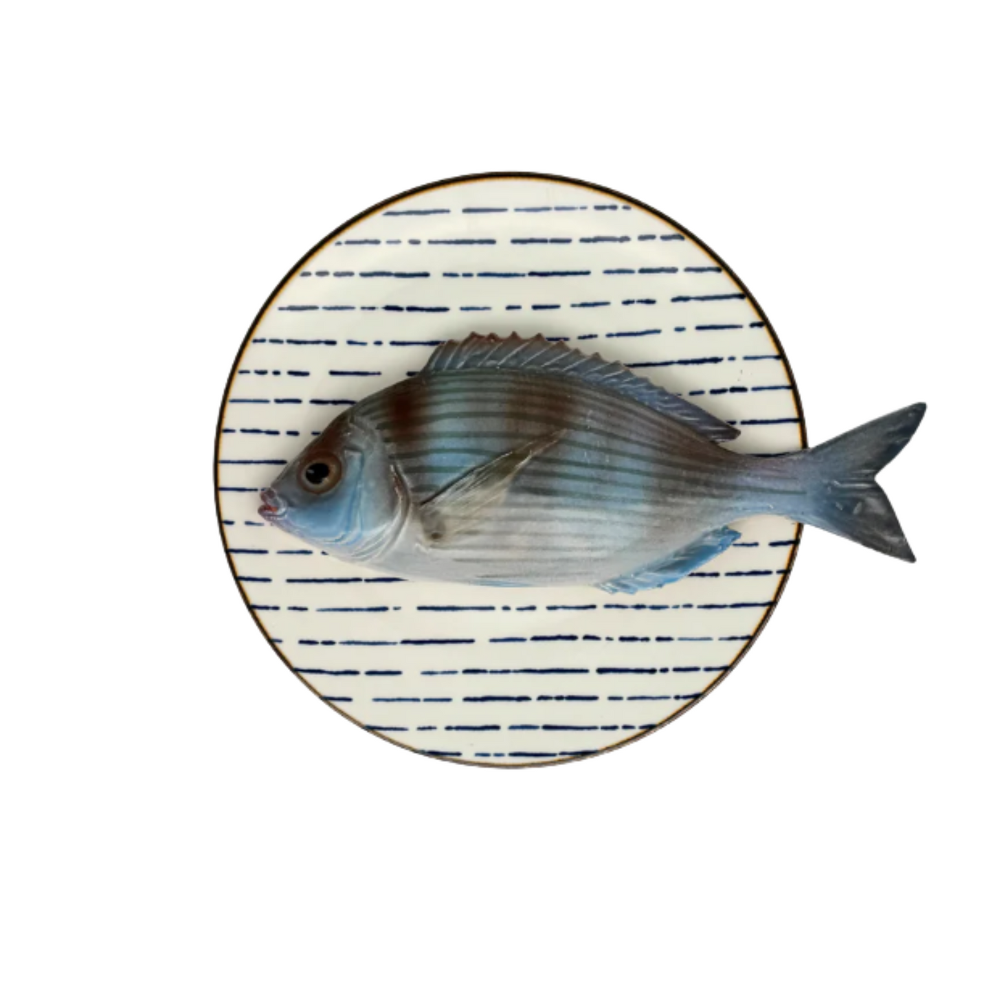 Tanuta op blauw gestreept bord, 22cm rond