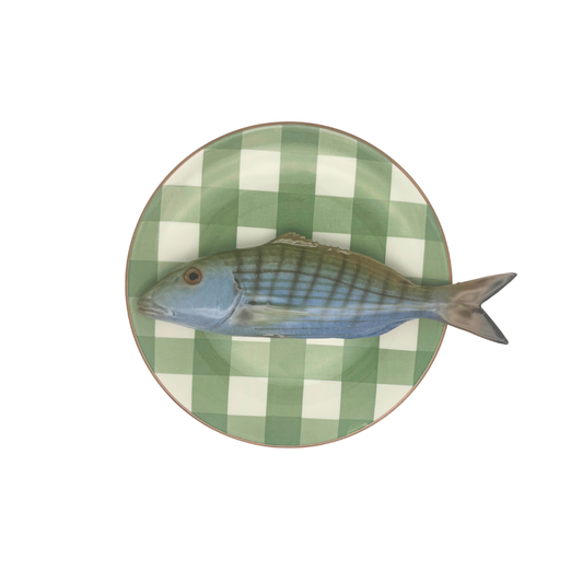 Marmora op olijfgroen geruit bord, 20 cm rond