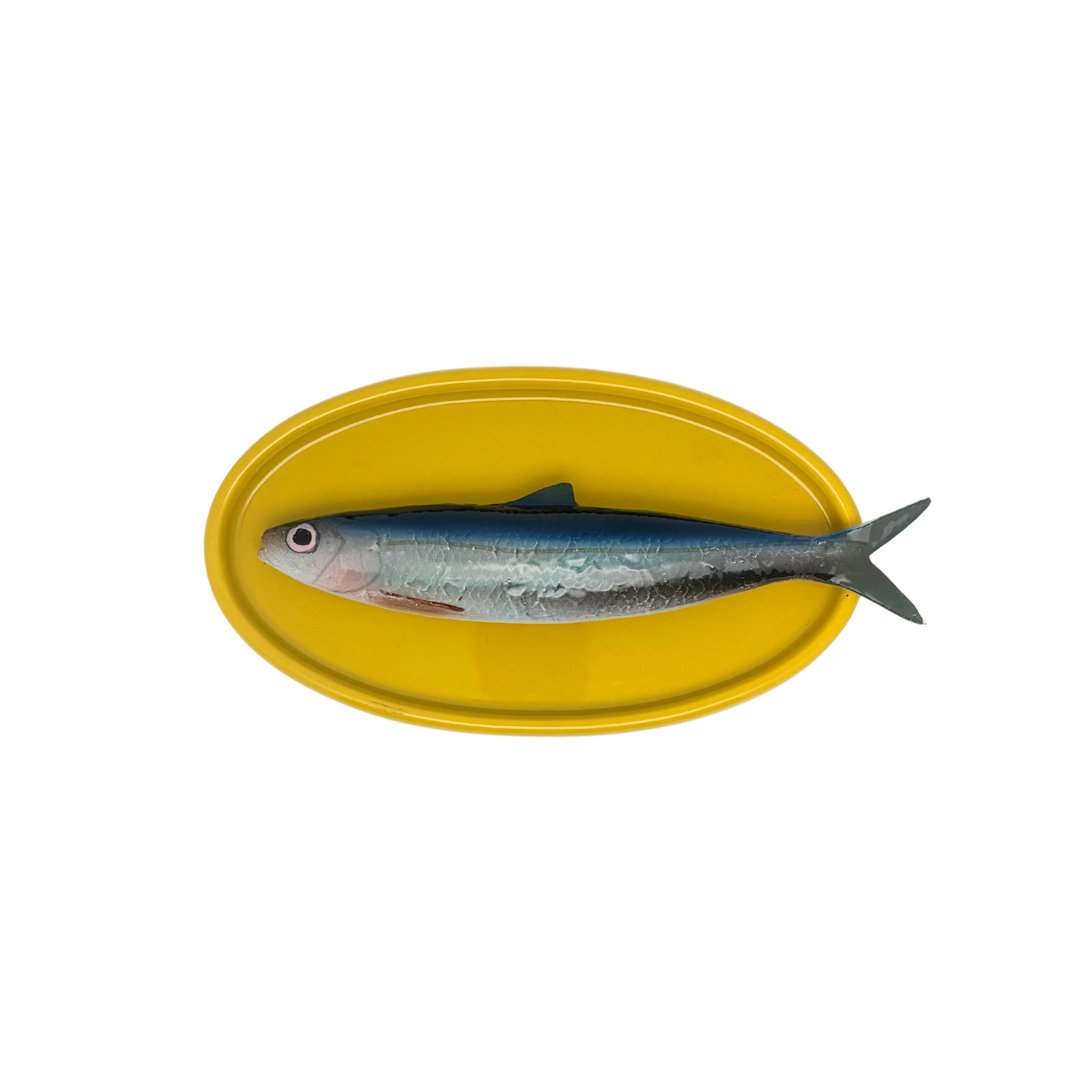 Alaccia/Haring op een ovaal okergeel bord, 22 x 11 cm
