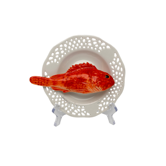 Scorfano op wit Vintage bordje met opgewerkte rand, 14 cm rond