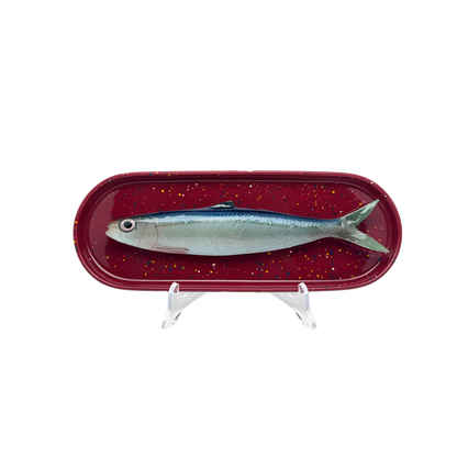 Alaccia/Haring op langwerpig ovaal burgundy, spikkel bord, 28x10cm