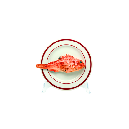 Scorfano op wit bord met dubbele rode rand, bord 15 cm