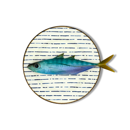 Sugarello/Makreel op blauw gestreept bord,  22cm rond