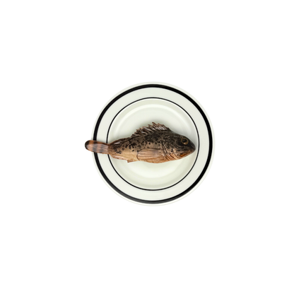 Scorfano Marrone op wit bord met dubbele zwarte rand, bord 15 cm