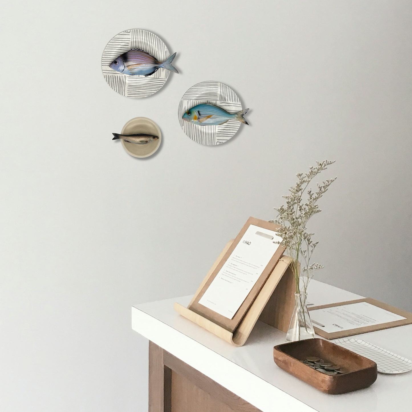 Viatora op bord met grijze streep decoratie, 20 cm