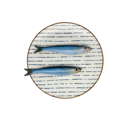 Sardines op blauw gestreept bord,  22cm rond