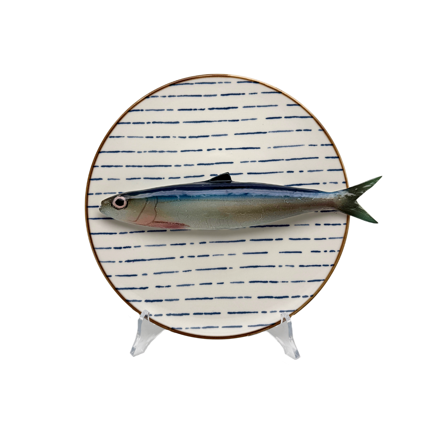 Alaccia/Haring op blauw gestreept bord,  22cm rond