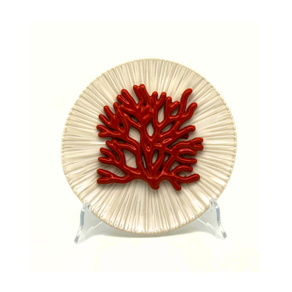 Koraal mini op geribbeld crème bord, 16 cm rond