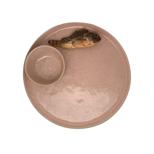 Scorfano marrone op een poederroze bewerkt borrelbord incl. dipschaaltje. 26 cm