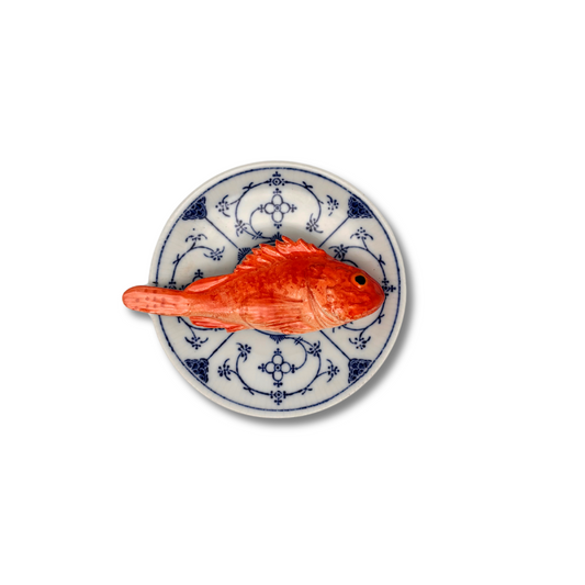 Scorfano op een blauw bewerkt Vintage bordje, 13 cm rond