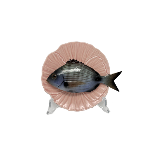 Sarago medio op roze bladvormig bord, 16cm