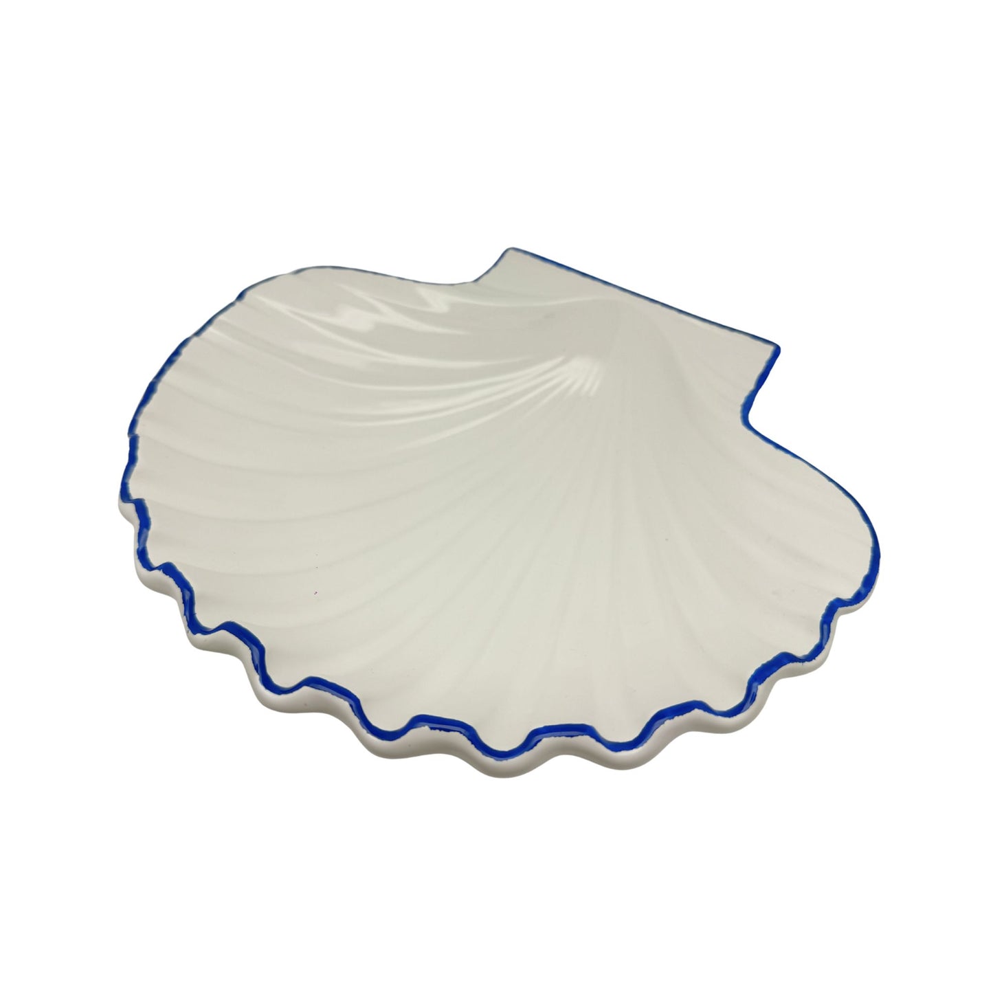 Decoratief keramiek Schelpenschaal wit met blauwe rand, B25,5xD21xH6cm