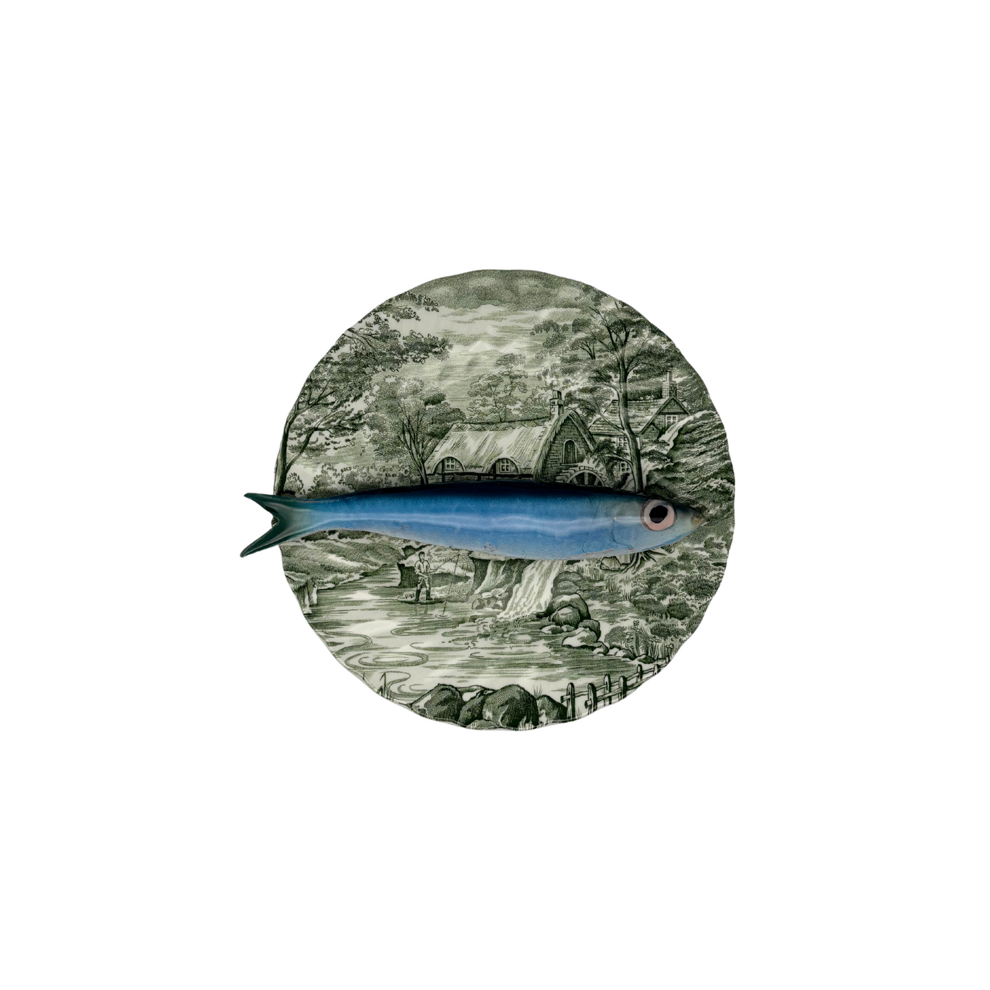 Sardine medio op groen vintage bord, 16 cm rond