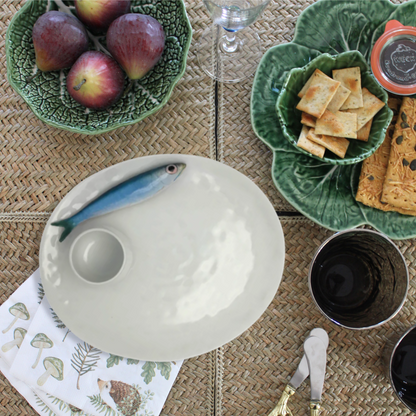 Serveer/borrelbord wit met sardine en dipbakje, 28X24 cm