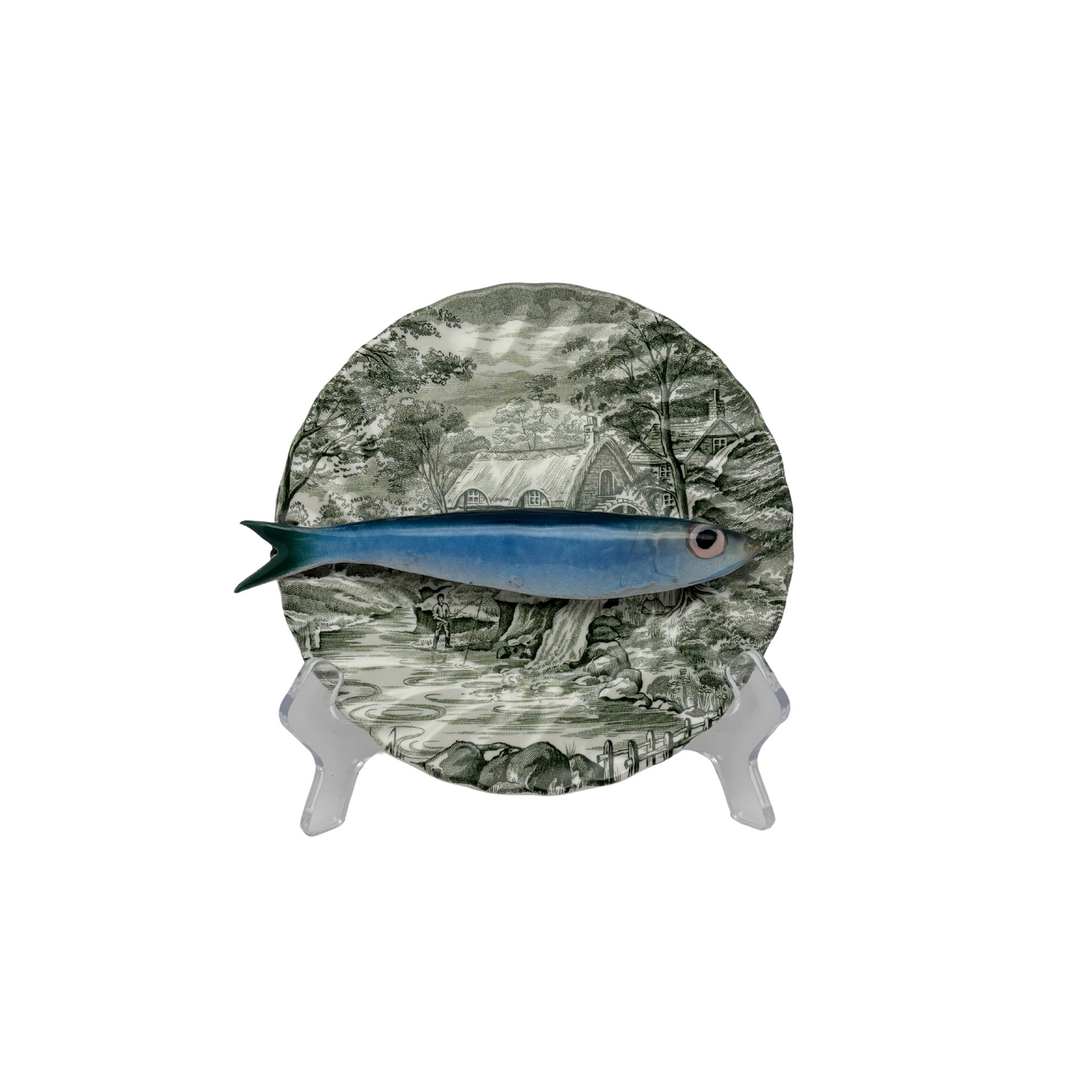 Sardine medio op groen vintage bord, 16 cm rond