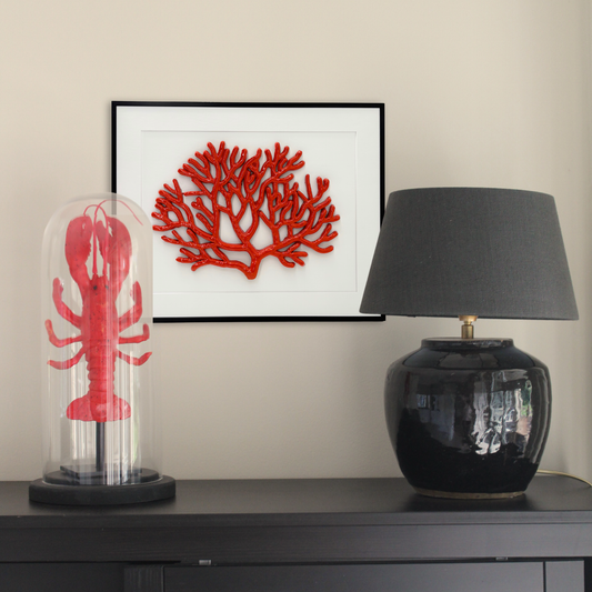 Koraal keramiek groot ingelijst met passe-partout off-white, 50X40cm