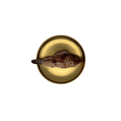 Scorfano Marrone op antiek gouden bord, 13.5 cm rond