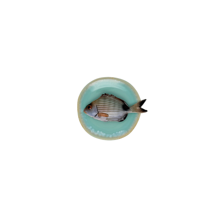 Sarago piccolo op mint turquoise bord met lichte rand, 12 cm doorsnee
