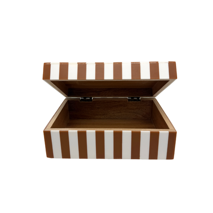 Sarago medio op bruin met wit gestreept opbergbox, L18XB12,5XH7 cm
