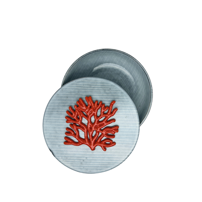 Koraal - Decoratief keramiek handgemaakt grijs/blauw krijtstreep, sierdoos met deksel rond, 18 cm