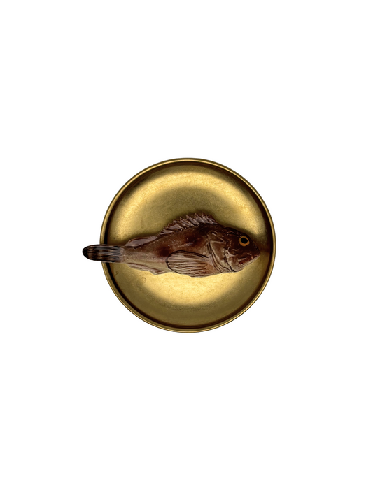 Scorfano Marrone op antiek gouden bord, 13.5 cm rond