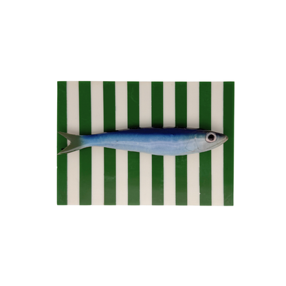 Sardine op groen met wit gestreept opbergbox, L18XB12,5XH7 cm