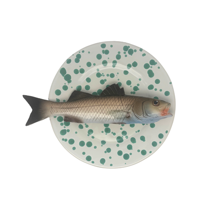 Spigola op wit met groen verfspatten bord, 22 cm