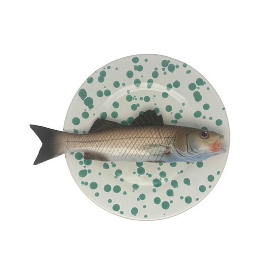 Spigola op wit met groen verfspatten bord, 22 cm