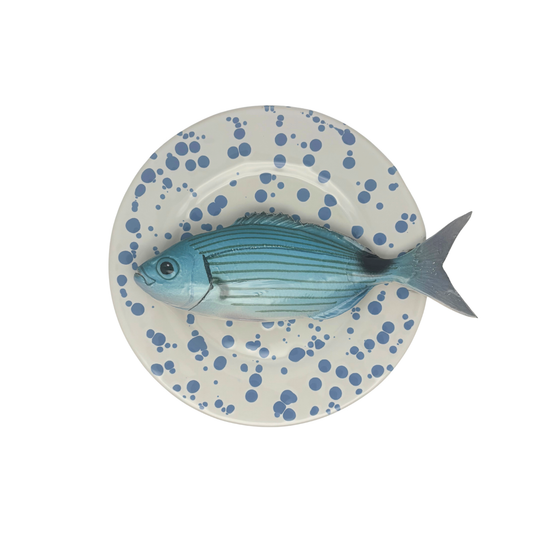 Occhiata op wit met blauwe verfspatten bord, 22 cm