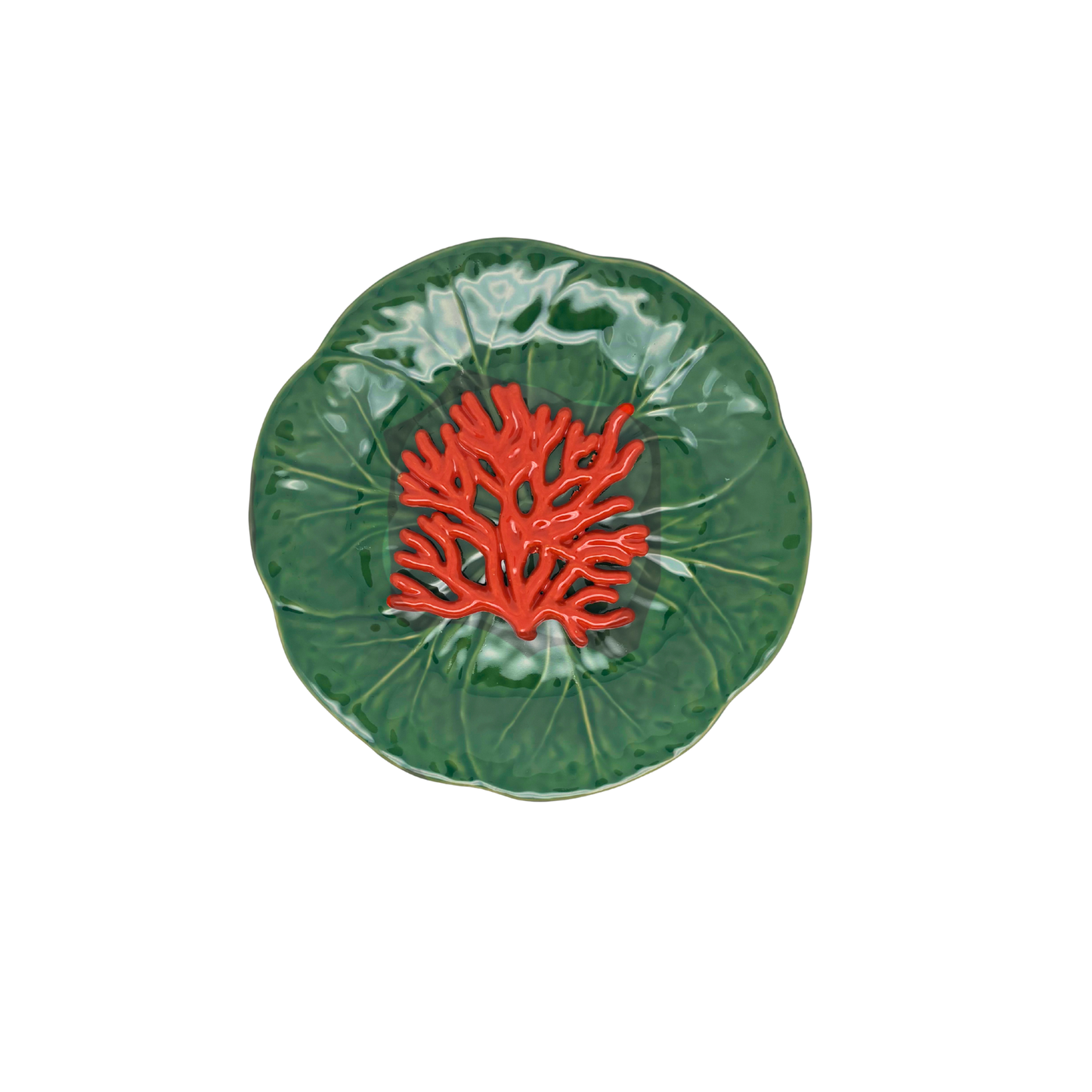 Koraal medio op groen bladvormig blad, 20cm