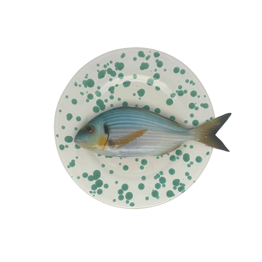 Orata op wit met groene verfspatten bord, 22 cm