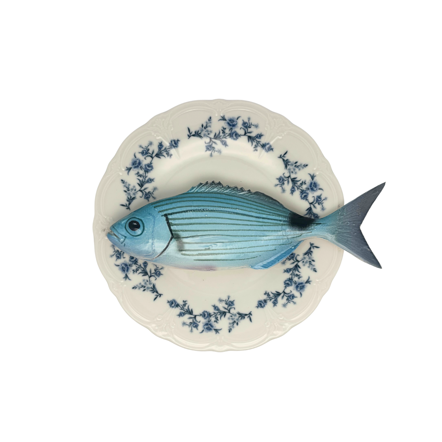 Occhiata op wit met blauwe details op decoratief bord, 21cm