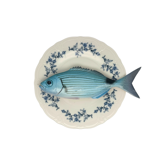 Occhiata op wit met blauwe details op decoratief bord, 21cm