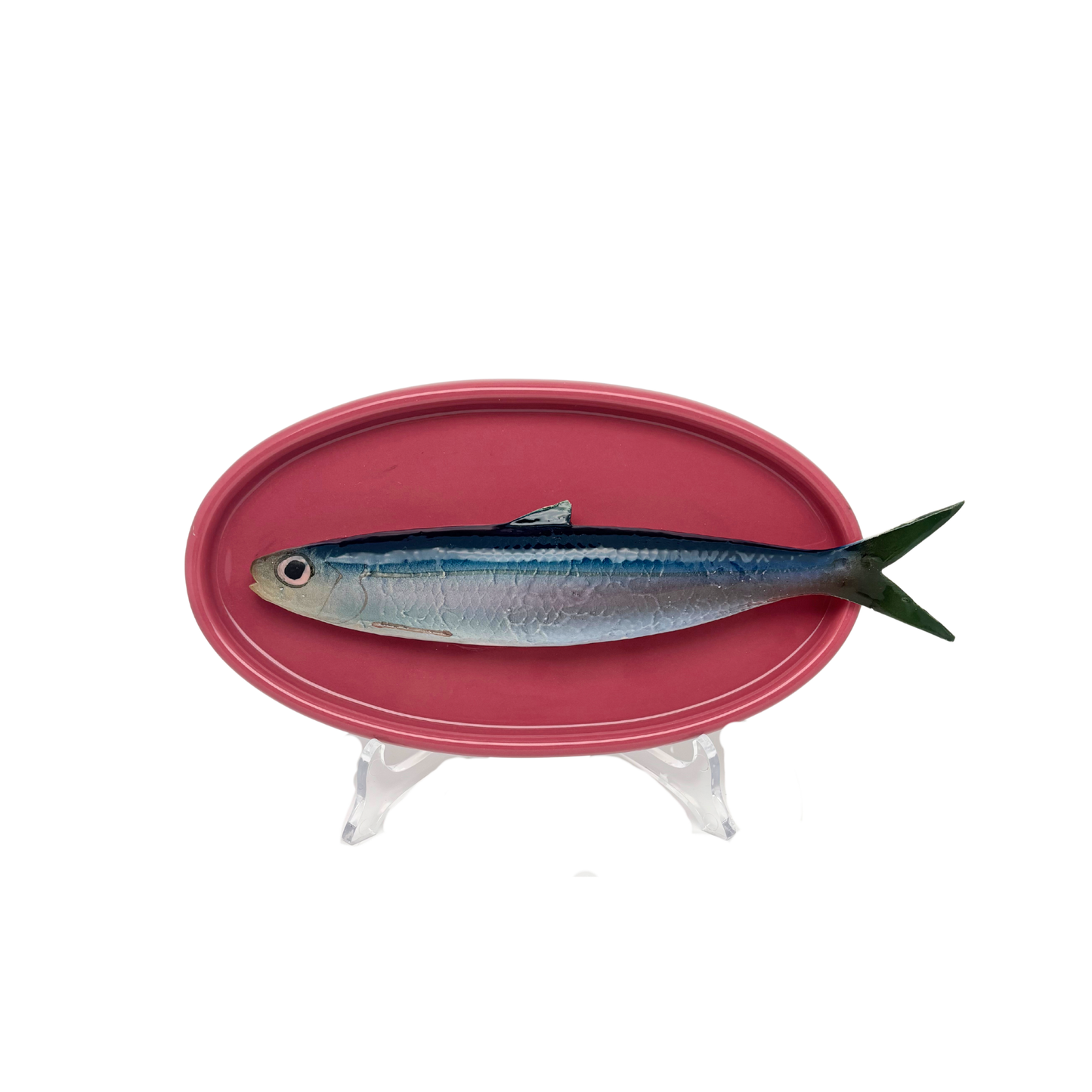 Alaccia/Haring op een ovaal roze bord, 22 x 11 cm