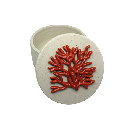 Koraal - Decoratief keramiek pot met deksel, 15 cm rond, handgemaakt