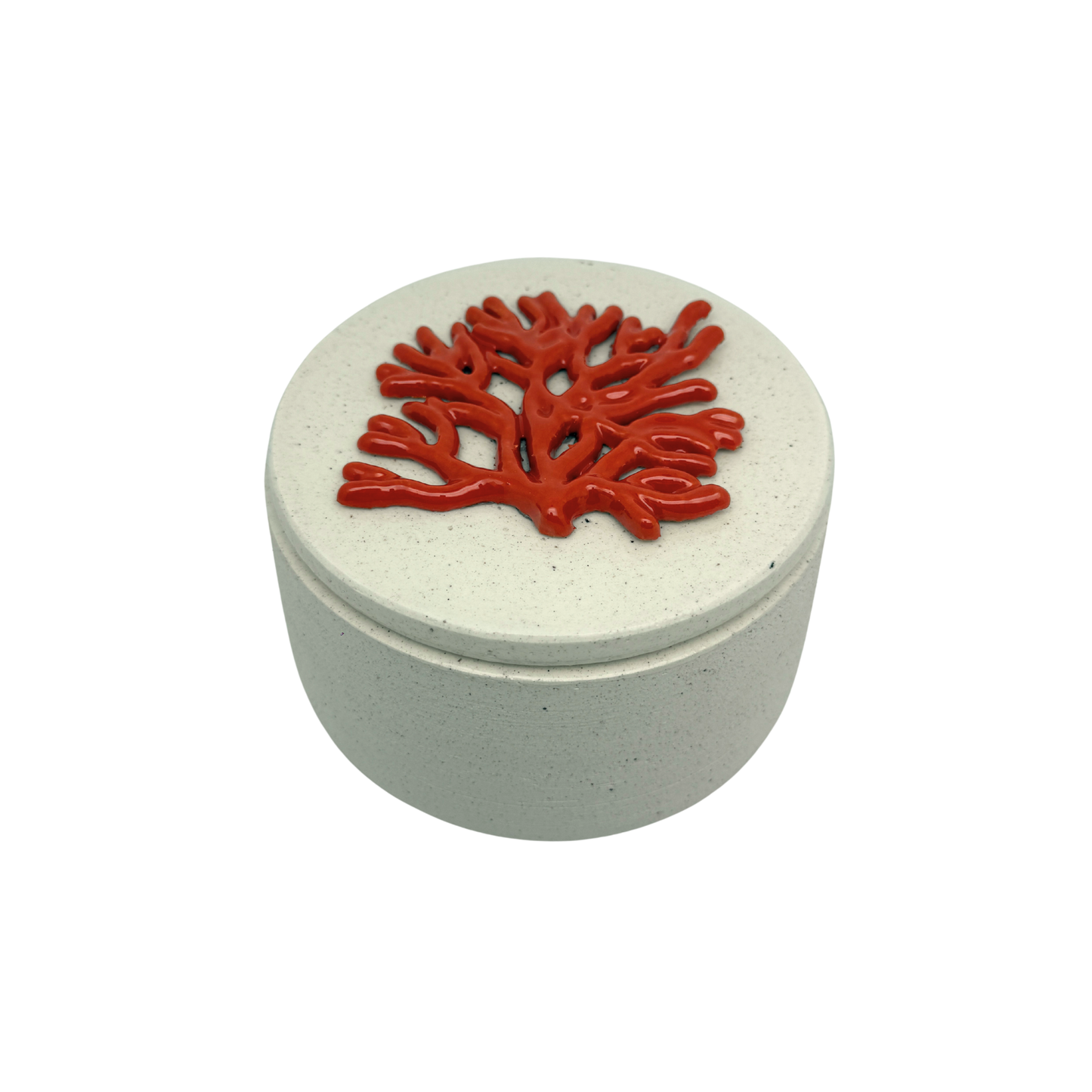 Koraal - Decoratief keramiek pot met deksel, 15 cm rond, handgemaakt