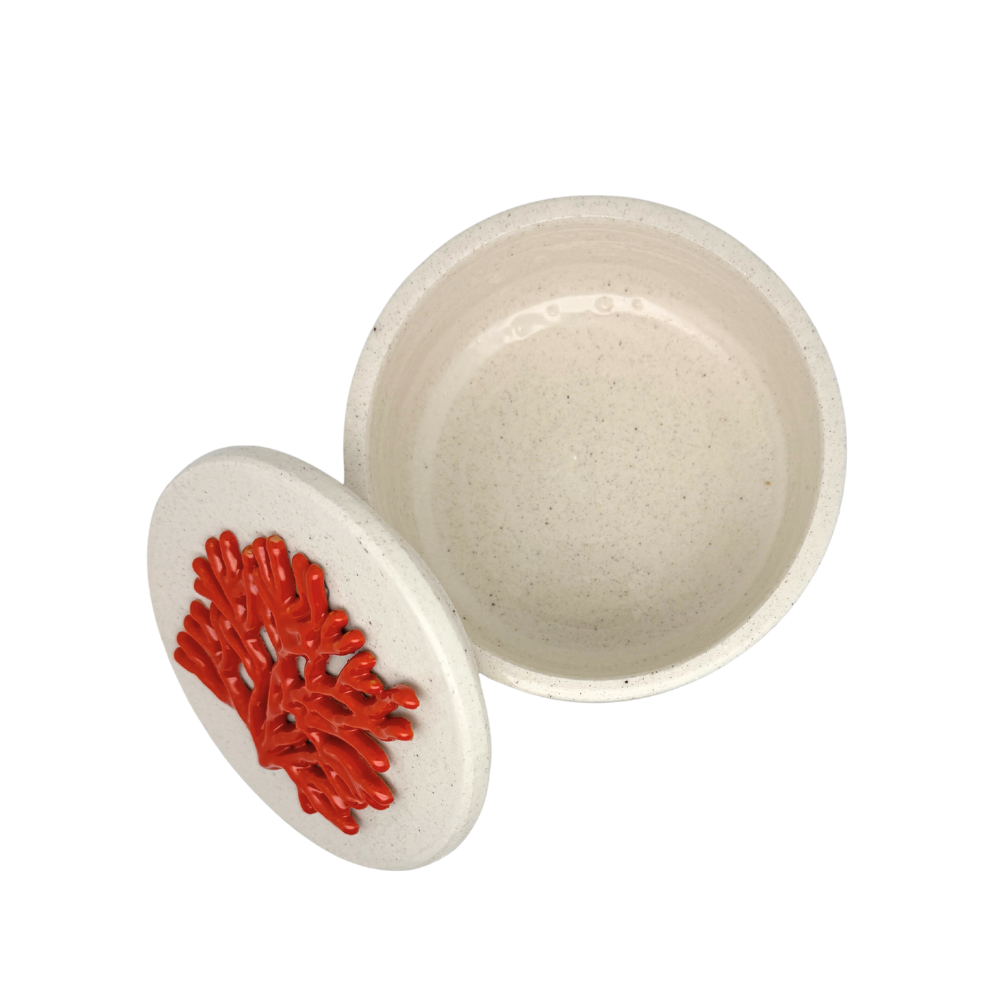 Koraal - Decoratief keramiek pot met deksel, 15 cm rond, handgemaakt