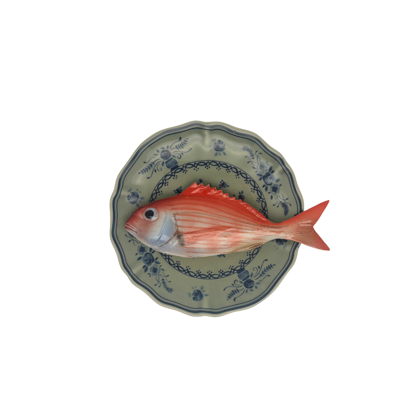 Pagello op olijfgroen bord met blauwe decoratie 17cm