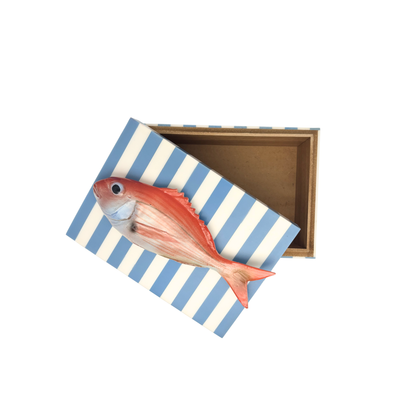 Pagello op lichtblauw met wit gestreept box, L18XB12,5XH7 cm
