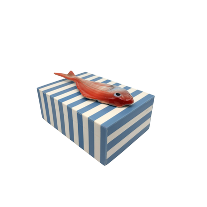 Pagello op lichtblauw met wit gestreept box, L18XB12,5XH7 cm