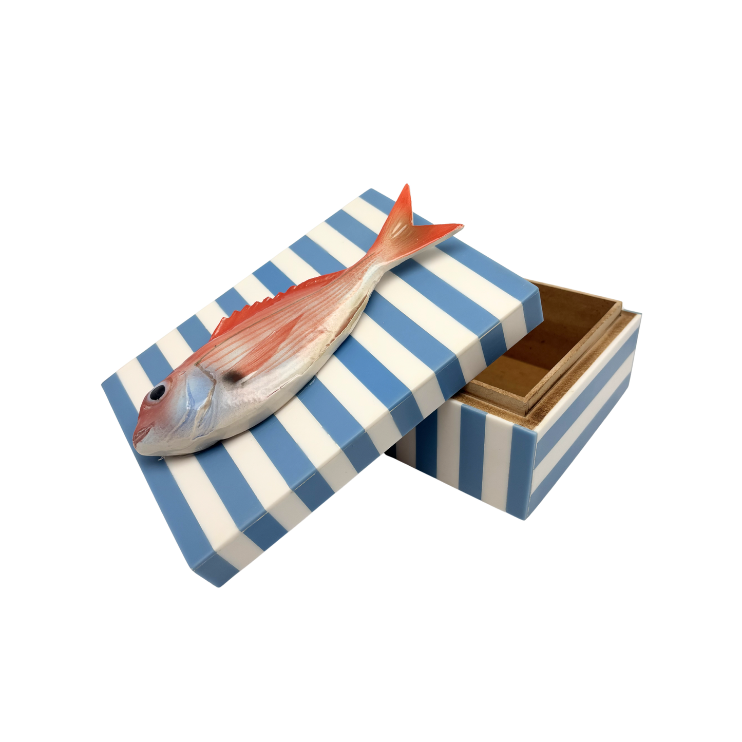 Pagello op lichtblauw met wit gestreept box, L18XB12,5XH7 cm