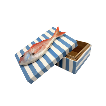 Pagello op lichtblauw met wit gestreept box, L18XB12,5XH7 cm