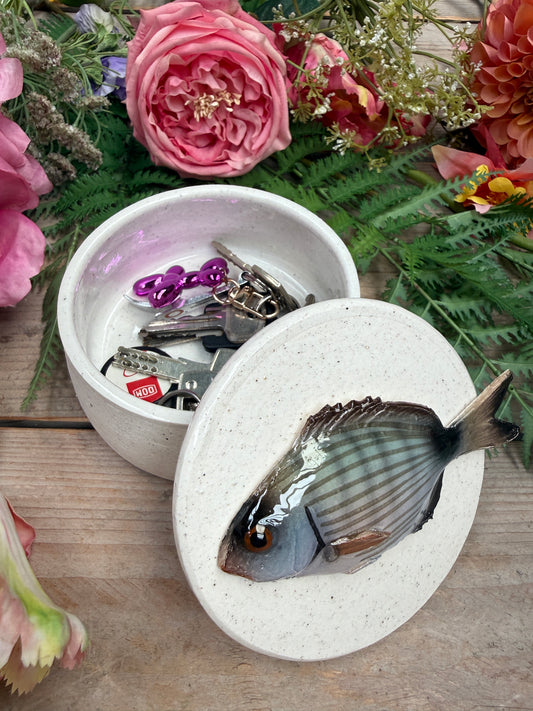 Sarago piccolo - Decoratief keramiek potje met deksel, 11,5 cm rond, handgemaakt