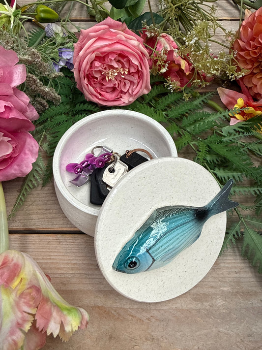 Occhiata Piccolo - Decoratief keramiek potje met deksel, 11,5 cm rond, handgemaakt